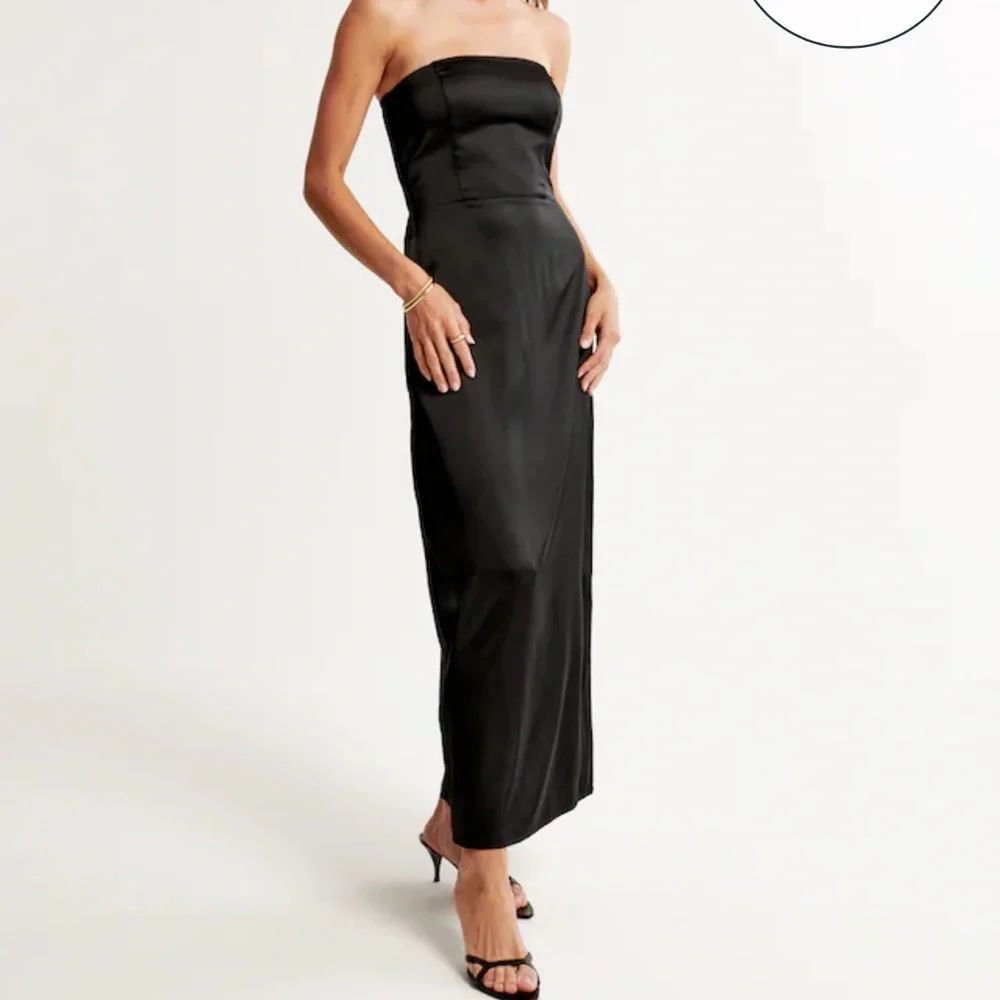 abercrombie & fitch strapless satin maxi dress